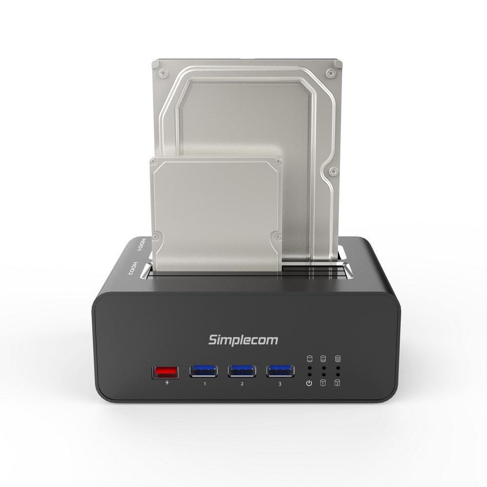 Simplecom SD352 USB 3.0 to Dual SATA Aluminium Docking Station with 3-Port Hub and 1 Port 2.1A USB Charger - John Cootes