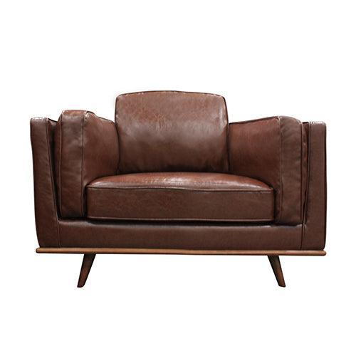 Single Seater Armchair Faux Leather Sofa Modern Lounge Accent Chair in Brown with Wooden Frame - John Cootes