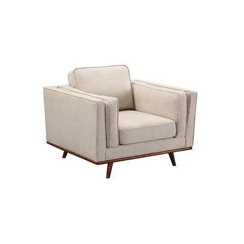 Single Seater Armchair Sofa Modern Lounge Accent Chair in Beige Fabric with Wooden Frame - John Cootes