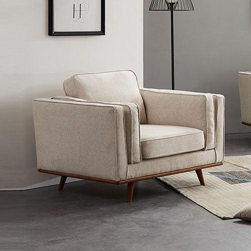 Single Seater Armchair Sofa Modern Lounge Accent Chair in Beige Fabric with Wooden Frame - John Cootes