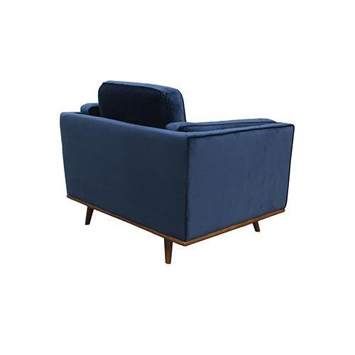 Single Seater Armchair Sofa Modern Lounge Accent Chair in Soft Blue Velvet with Wooden Frame - John Cootes