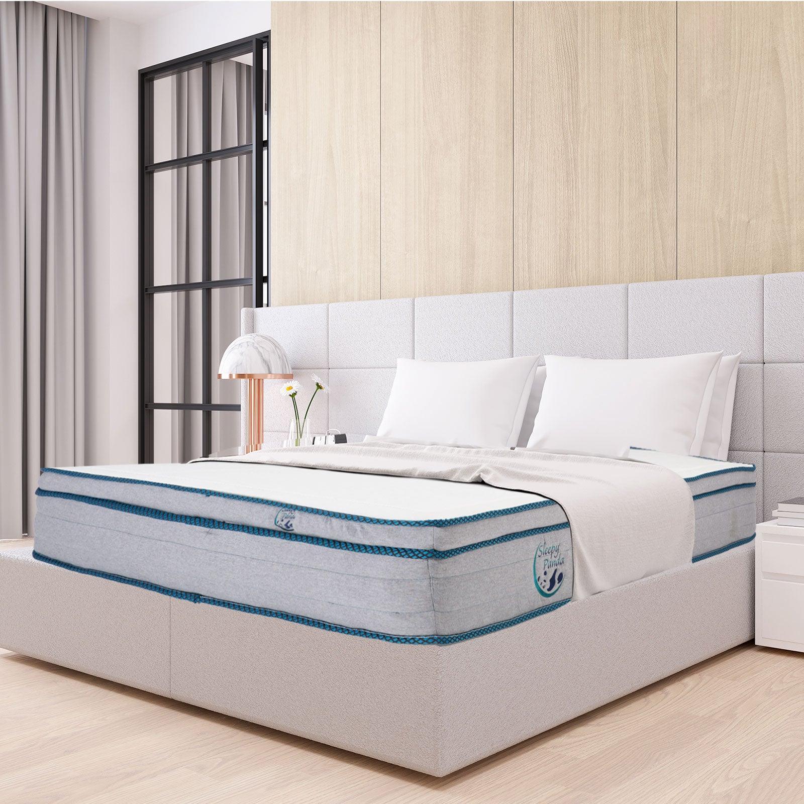 Sleepy Panda Mattress 5 Zone Pocket Spring EuroTop Medium Firm 30cm Thickness - Double - White Grey Blue - John Cootes