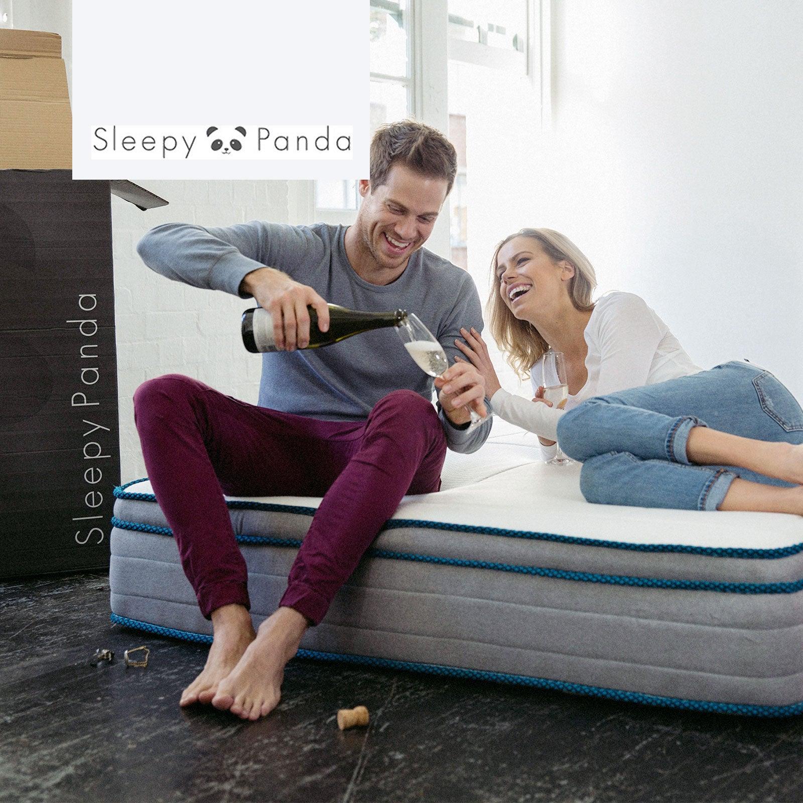 Sleepy Panda Mattress 5 Zone Pocket Spring EuroTop Medium Firm 30cm Thickness - Double - White Grey Blue - John Cootes