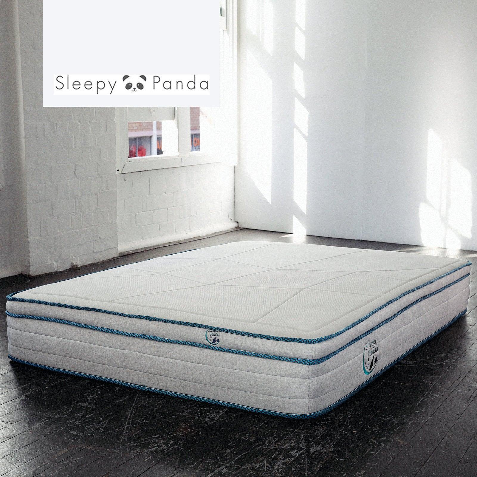 Sleepy Panda Mattress 5 Zone Pocket Spring EuroTop Medium Firm 30cm Thickness - Double - White Grey Blue - John Cootes