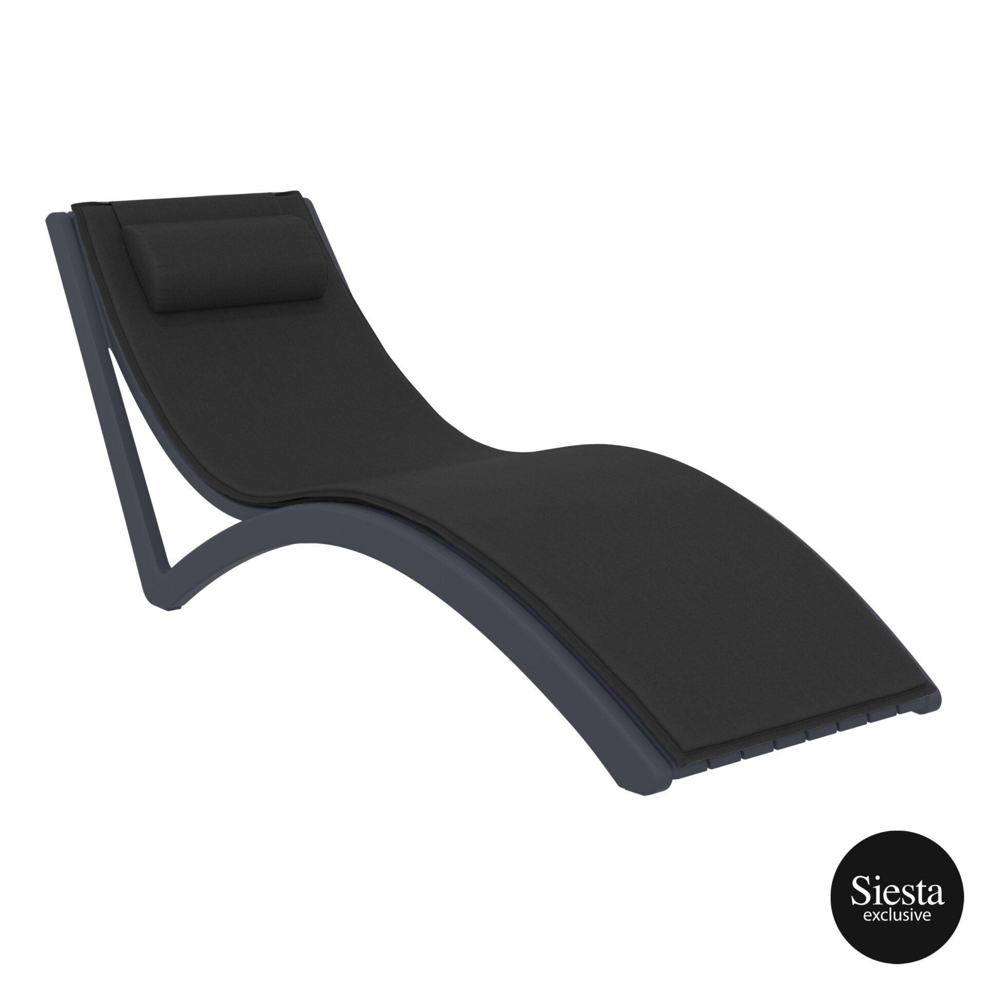 Slim Sunlounger - Anthracite with Black Cushion and Pillow - John Cootes