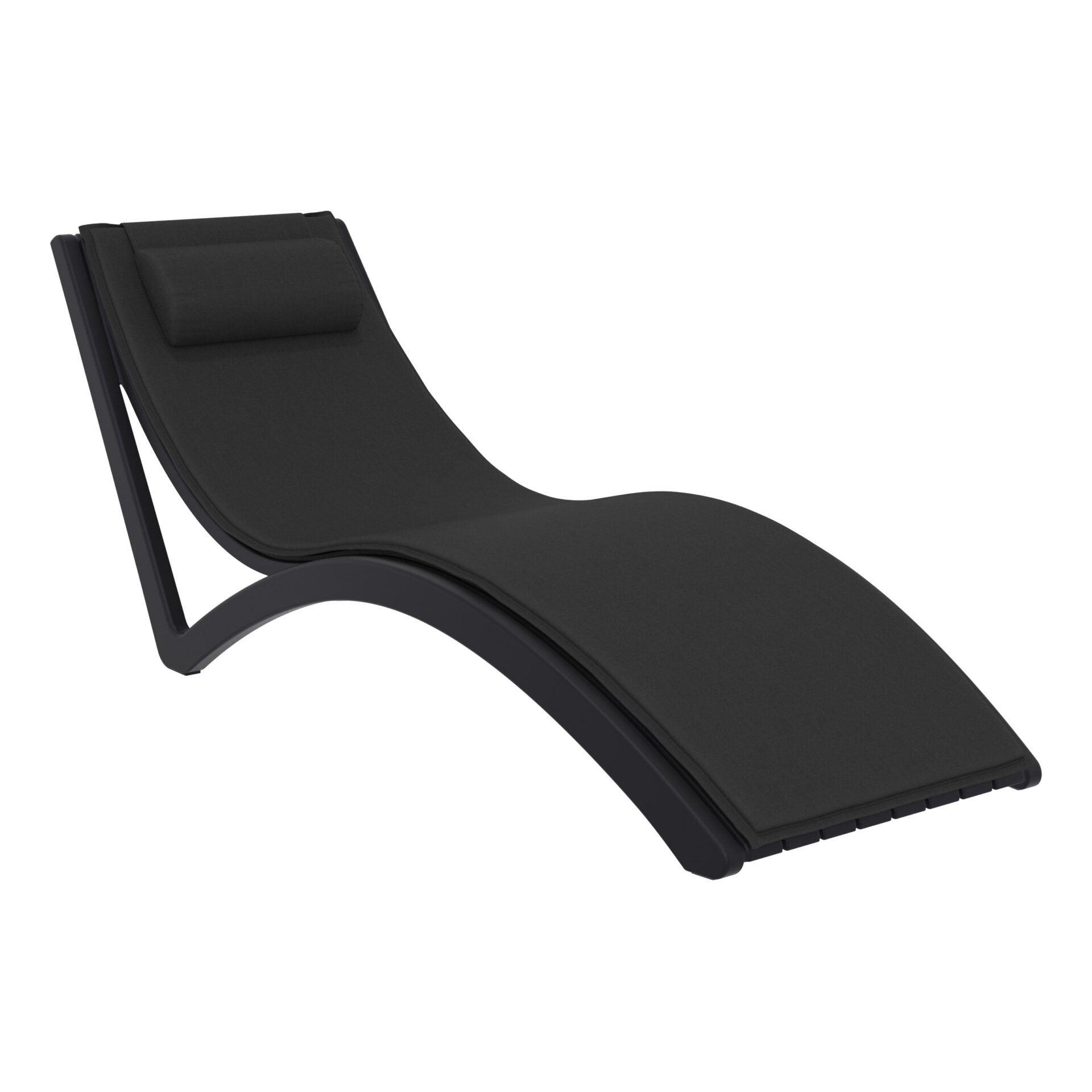 Slim Sunlounger - Black with Black Cushion and Pillow - John Cootes