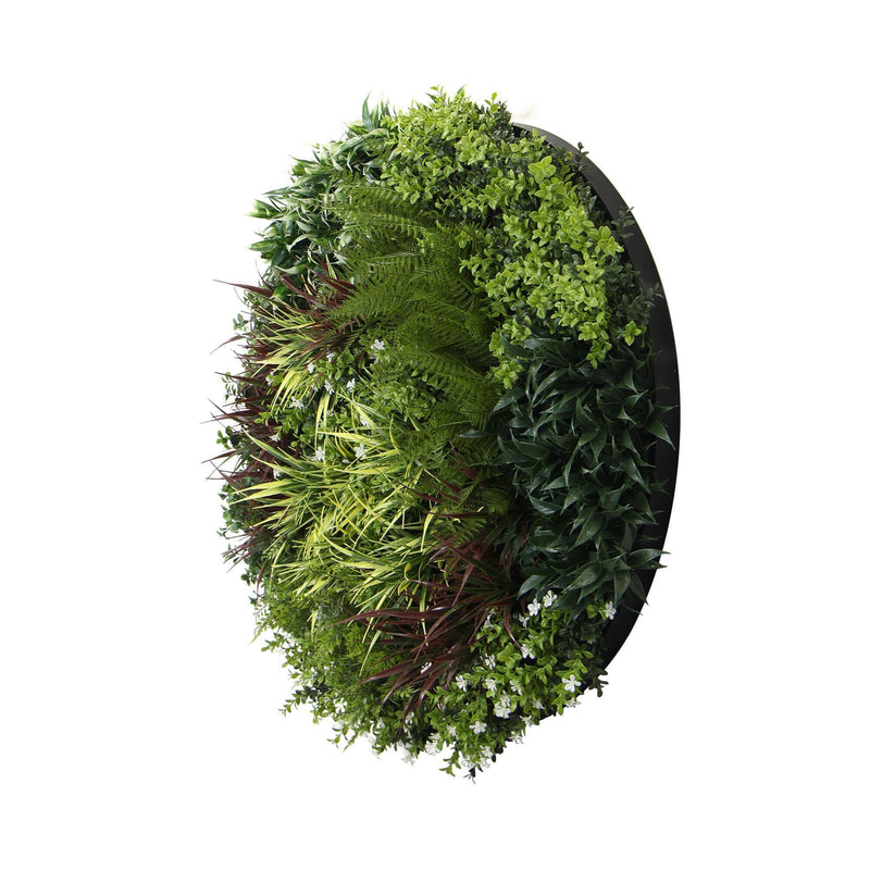 Slimline Artificial Green Wall Disc Art 90cm Green Field UV Resistant (Black) - John Cootes