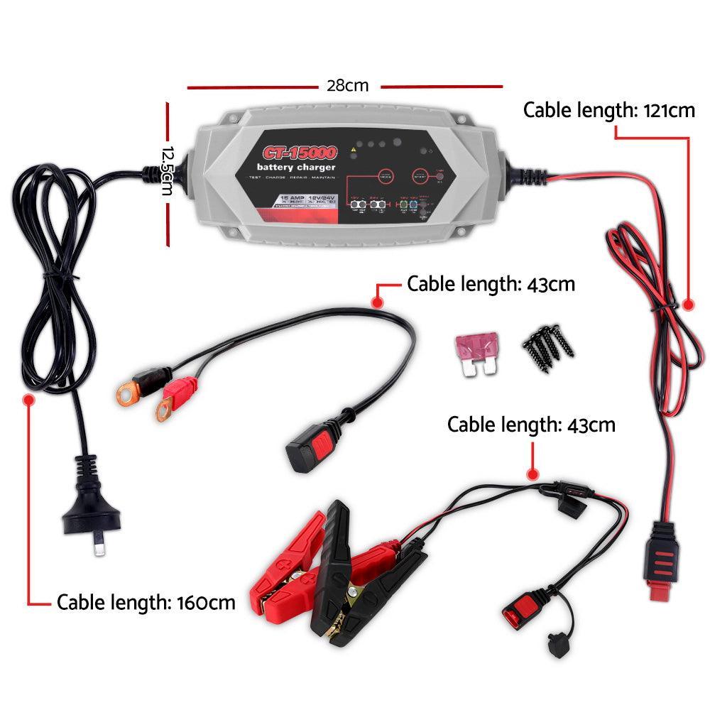 Smart Battery Charger 15A 12V 24V Automatic SLA AGM Car Truck Boat Motorcycle Caravan - John Cootes