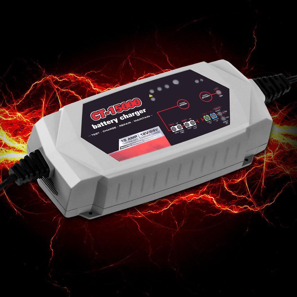 Smart Battery Charger 15A 12V 24V Automatic SLA AGM Car Truck Boat Motorcycle Caravan - John Cootes