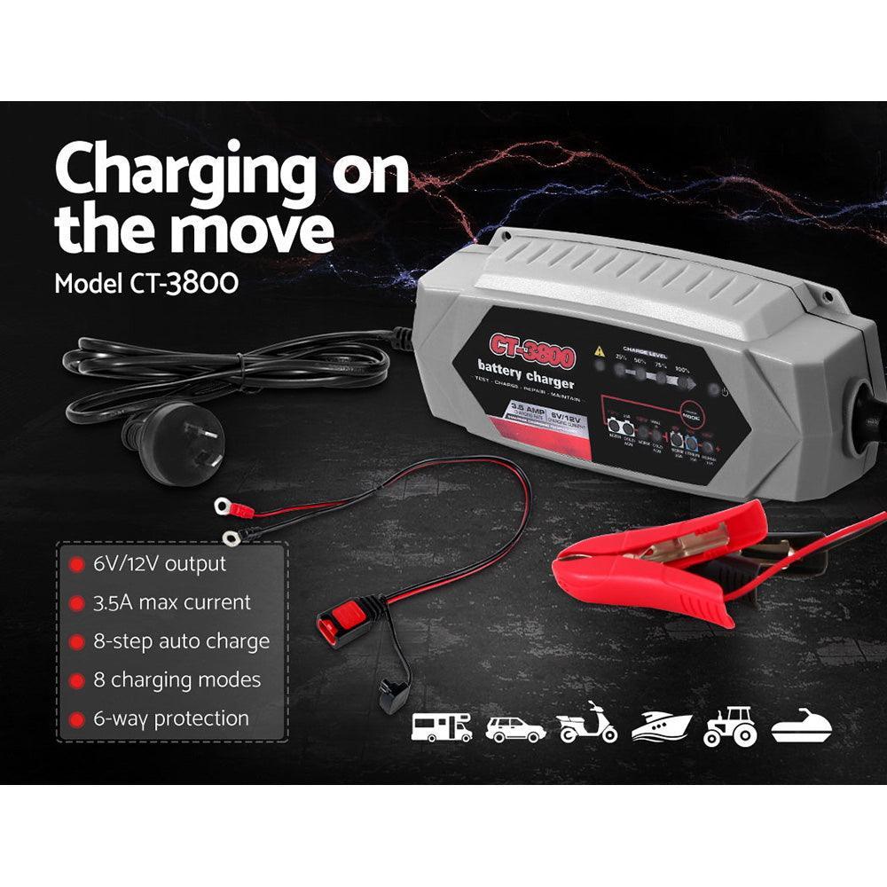 Smart Battery Charger 3.5A 12V 6V Automatic SLA AGM Car Truck Boat Motorcycle Caravan - John Cootes