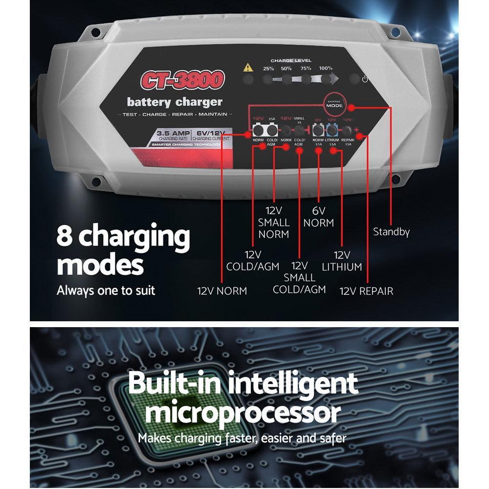 Smart Battery Charger 3.5A 12V 6V Automatic SLA AGM Car Truck Boat Motorcycle Caravan - John Cootes