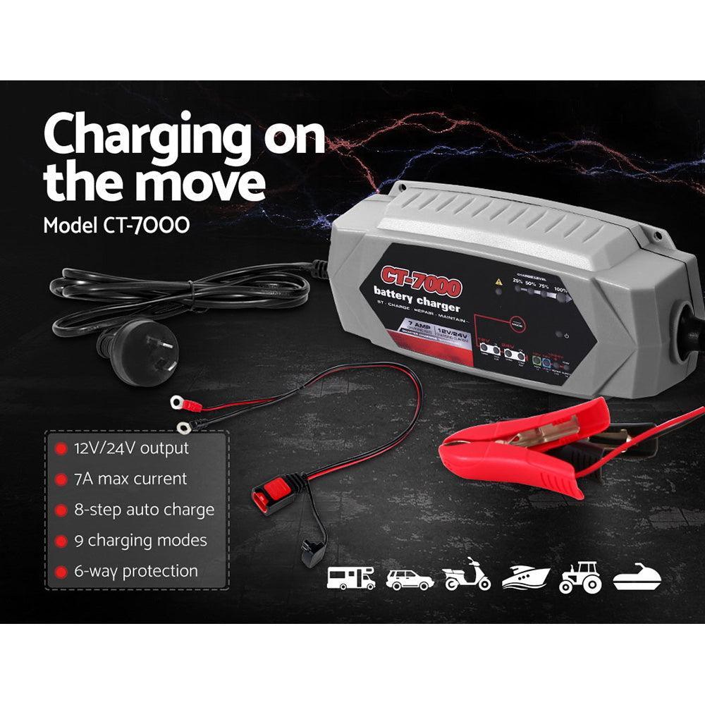 Smart Battery Charger 7A 12V 24V Automatic SLA AGM Car Truck Boat Motorcycle Caravan - John Cootes