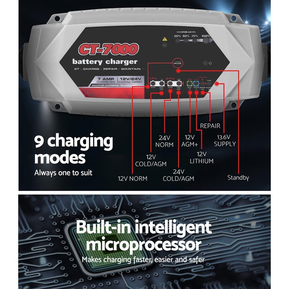 Smart Battery Charger 7A 12V 24V Automatic SLA AGM Car Truck Boat Motorcycle Caravan - John Cootes