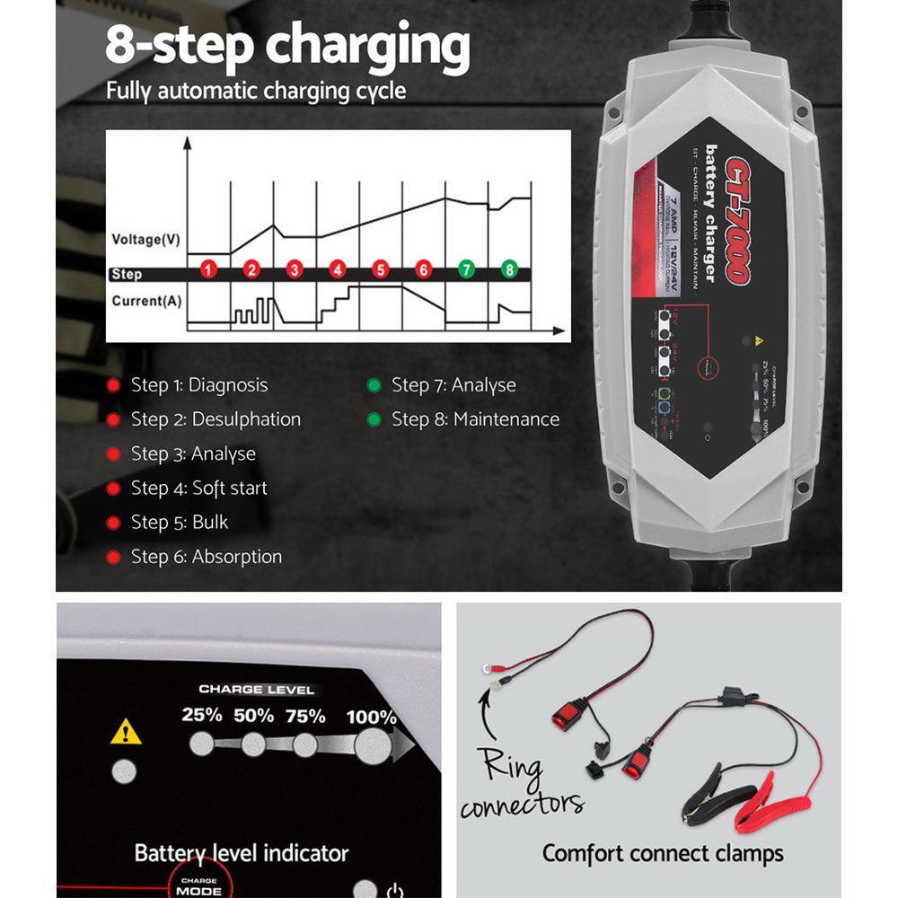 Smart Battery Charger 7A 12V 24V Automatic SLA AGM Car Truck Boat Motorcycle Caravan - John Cootes