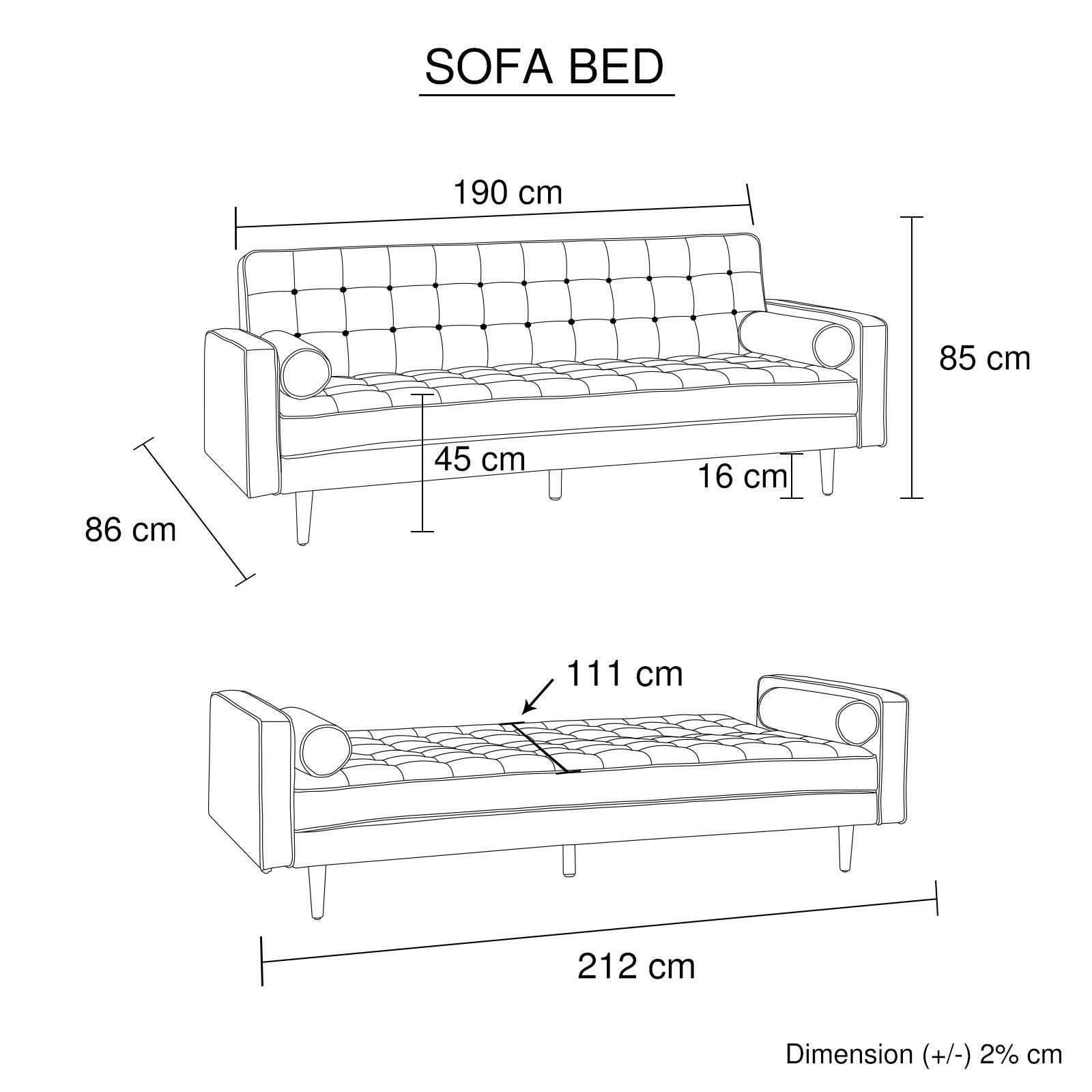 Sofa Bed 3 Seater Button Tufted Lounge Set for Living Room Couch in Fabric Grey Colour - John Cootes