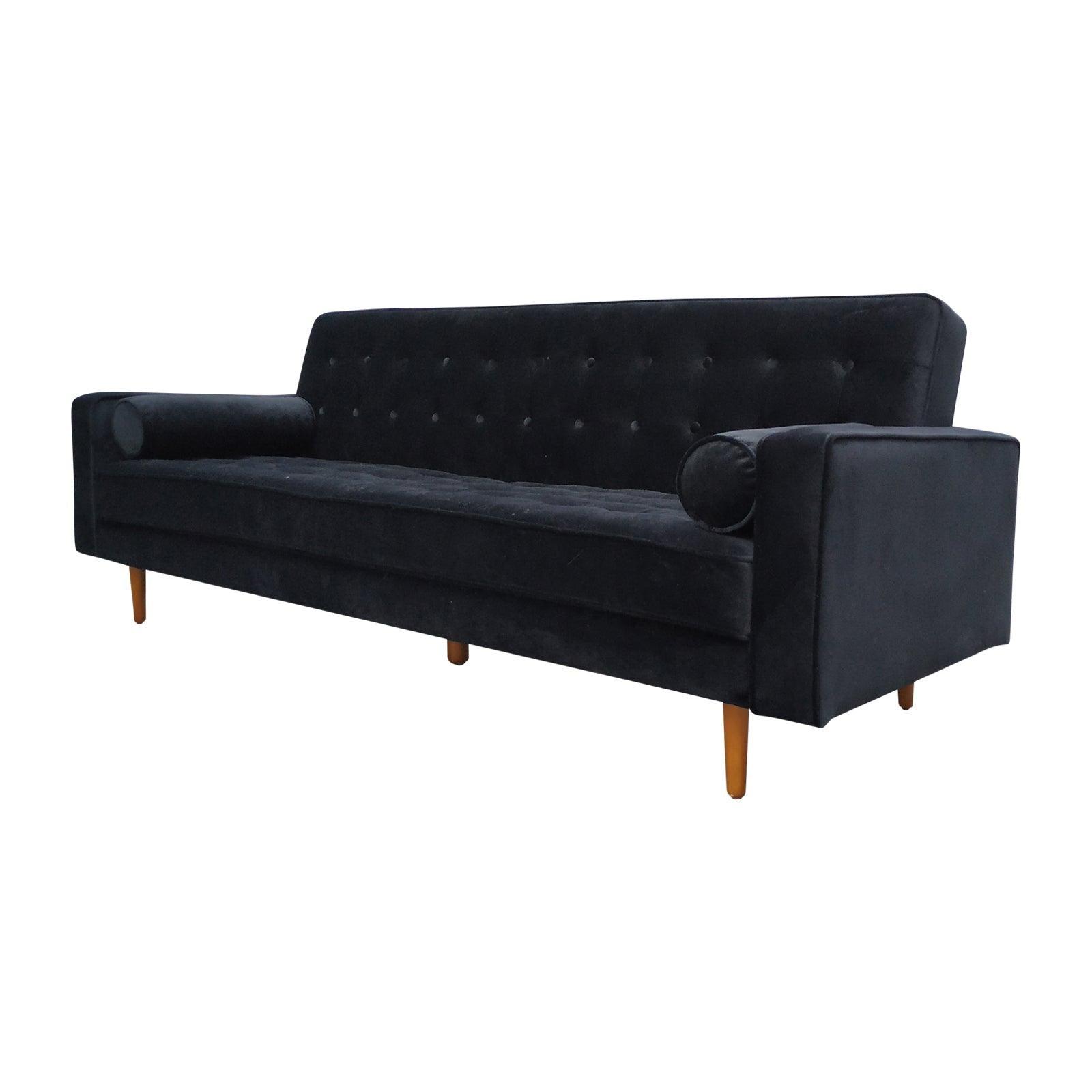 Sofa Bed 3 Seater Button Tufted Lounge Set for Living Room Couch in Velvet Black Colour - John Cootes