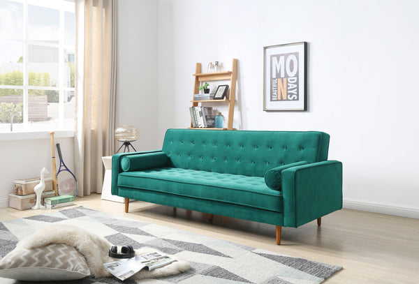 Sofa Bed 3 Seater Button Tufted Lounge Set for Living Room Couch in Velvet Green Colour - John Cootes