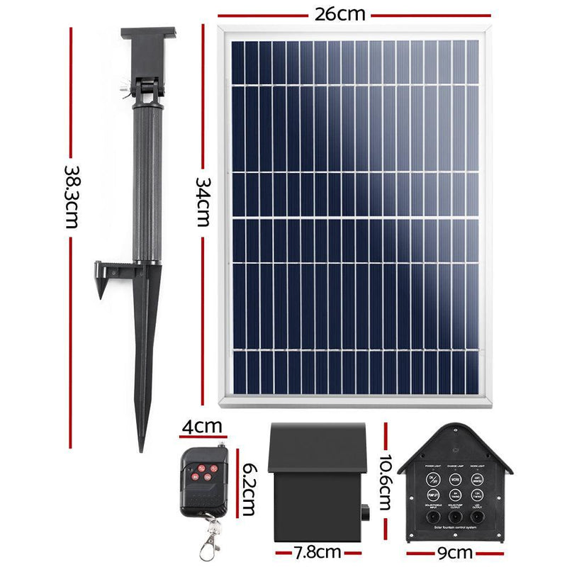 Solar Pond Pump with Battery Powered Submersible Kit LED Light & Remote 8.8 FT - John Cootes