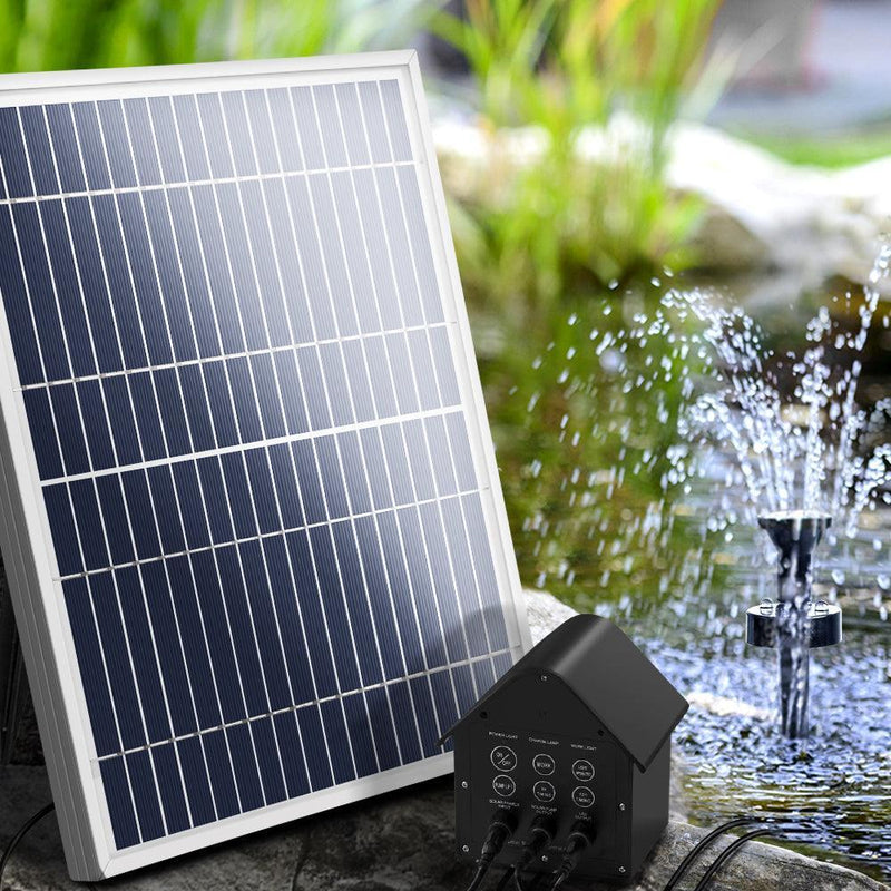 Solar Pond Pump with Battery Powered Submersible Kit LED Light & Remote 8.8 FT - John Cootes
