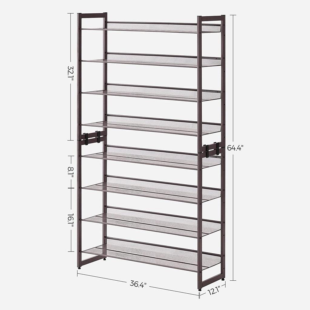 SONGMICS 8-Tier Shoe Rack Storage 32 pairs with Adjustable Shelves Gray LMR08GB - John Cootes
