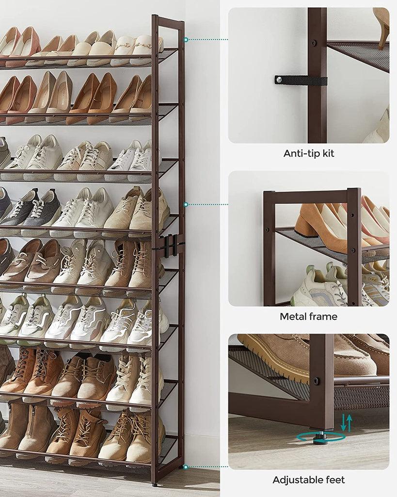 SONGMICS 8-Tier Shoe Rack Storage 32 pairs with Adjustable Shelves Gray LMR08GB - John Cootes