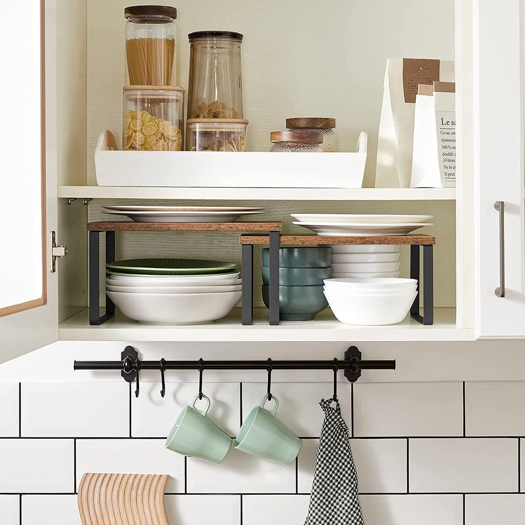 SONGMICS Cabinet Shelf Organizers Set of 2 Metal Kitchen Counter Shelves Rustic Brown KCS020X01 - John Cootes
