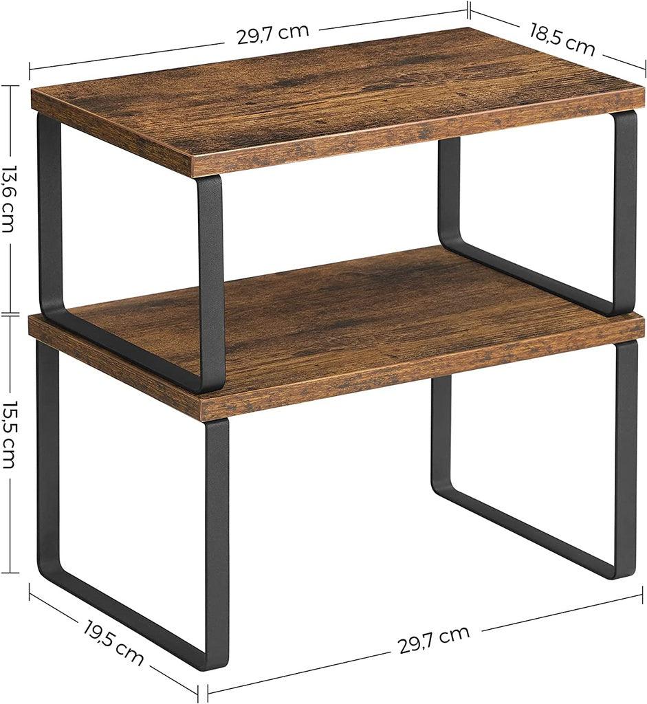 SONGMICS Cabinet Shelf Organizers Set of 2 Metal Kitchen Counter Shelves Rustic Brown KCS020X01 - John Cootes