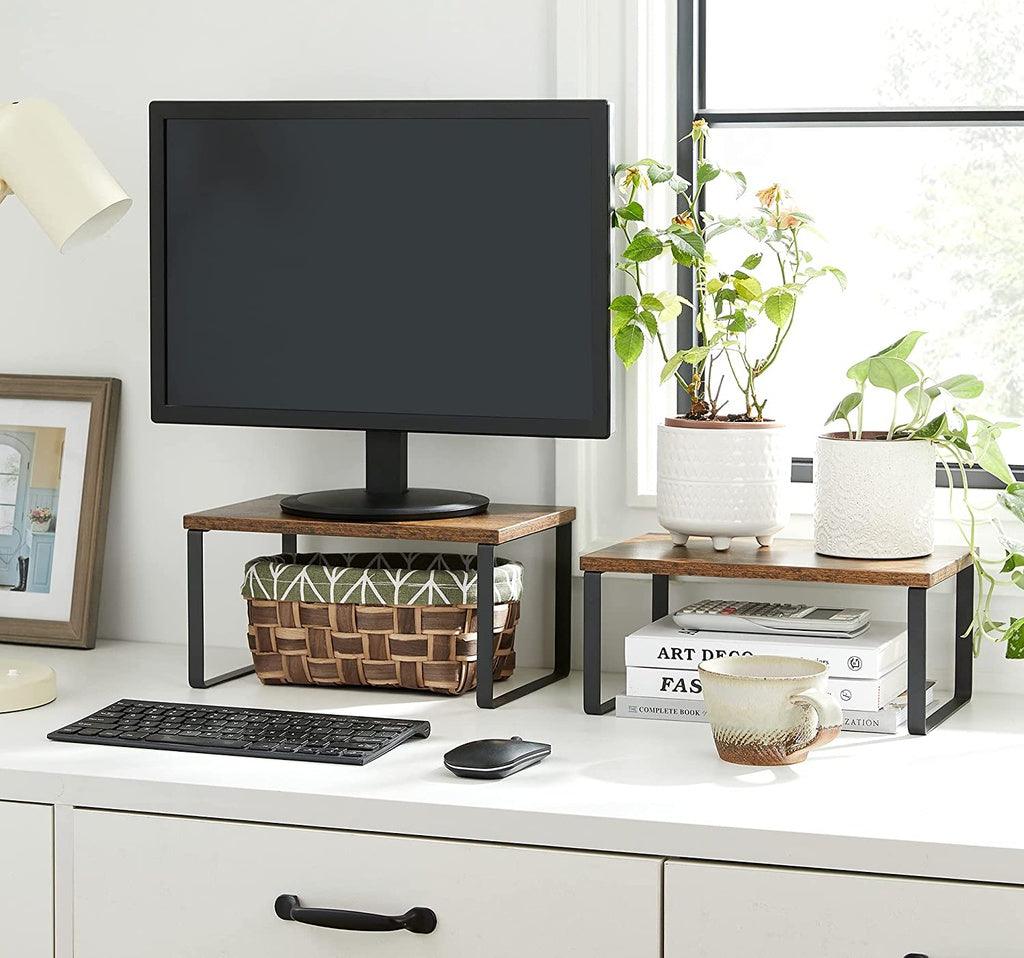 SONGMICS Cabinet Shelf Organizers Set of 2 Metal Kitchen Counter Shelves Rustic Brown KCS020X01 - John Cootes