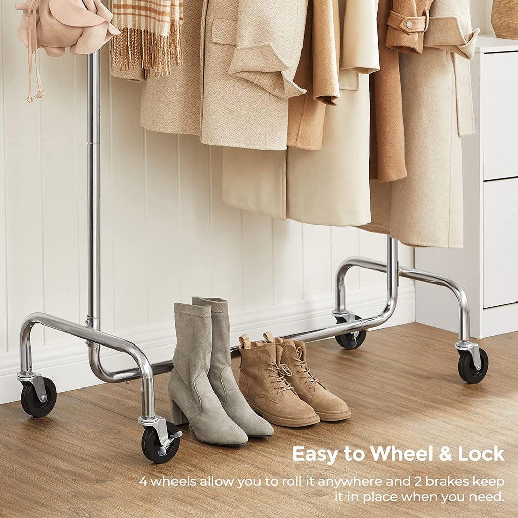 SONGMICS Heavy Duty Clothes Rack on Wheels Metal Chrome Extendable HSR11S - John Cootes