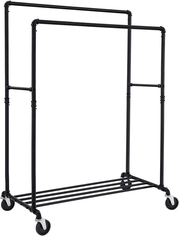 SONGMICS Industrial Pipe Clothes Rack on Wheels with Hanging Rack Organizer Black HSR60B - John Cootes