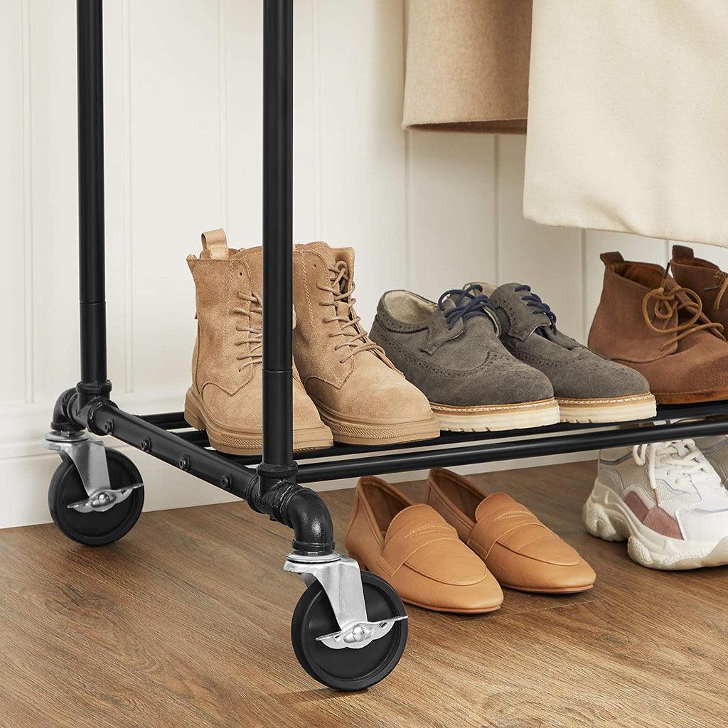 SONGMICS Industrial Pipe Clothes Rack on Wheels with Hanging Rack Organizer Black HSR60B - John Cootes