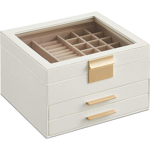 SONGMICS Jewelry Box 3-Layer with 2 Drawers Cloud White JBC239WT - John Cootes