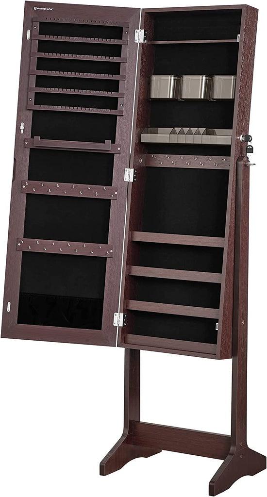 SONGMICS Jewelry Cabinet Armoire with Full-Length Frameless Mirror Brown JJC002K01 - John Cootes
