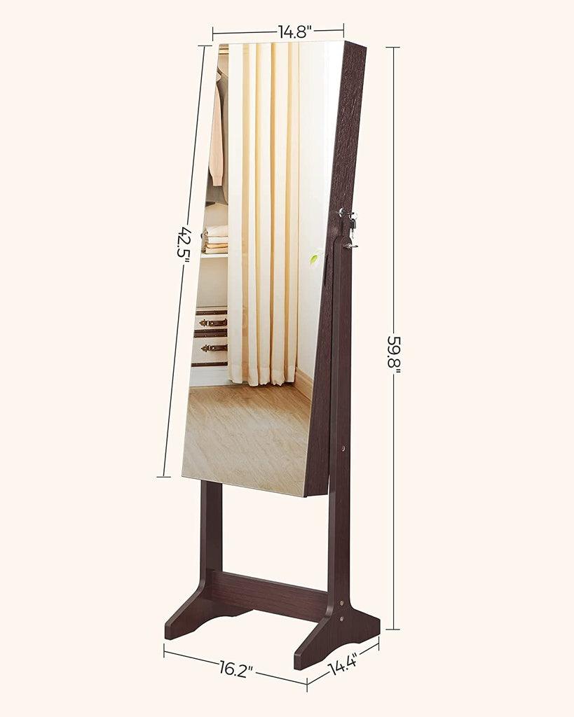 SONGMICS Jewelry Cabinet Armoire with Full-Length Frameless Mirror Brown JJC002K01 - John Cootes