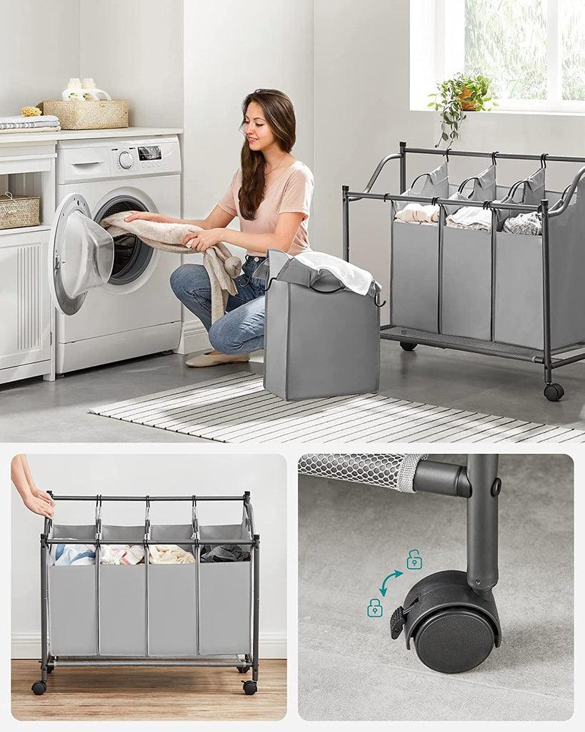 SONGMICS Laundry Basket with 4 Removable Laundry Bin on Wheels Gray LSF005GS - John Cootes
