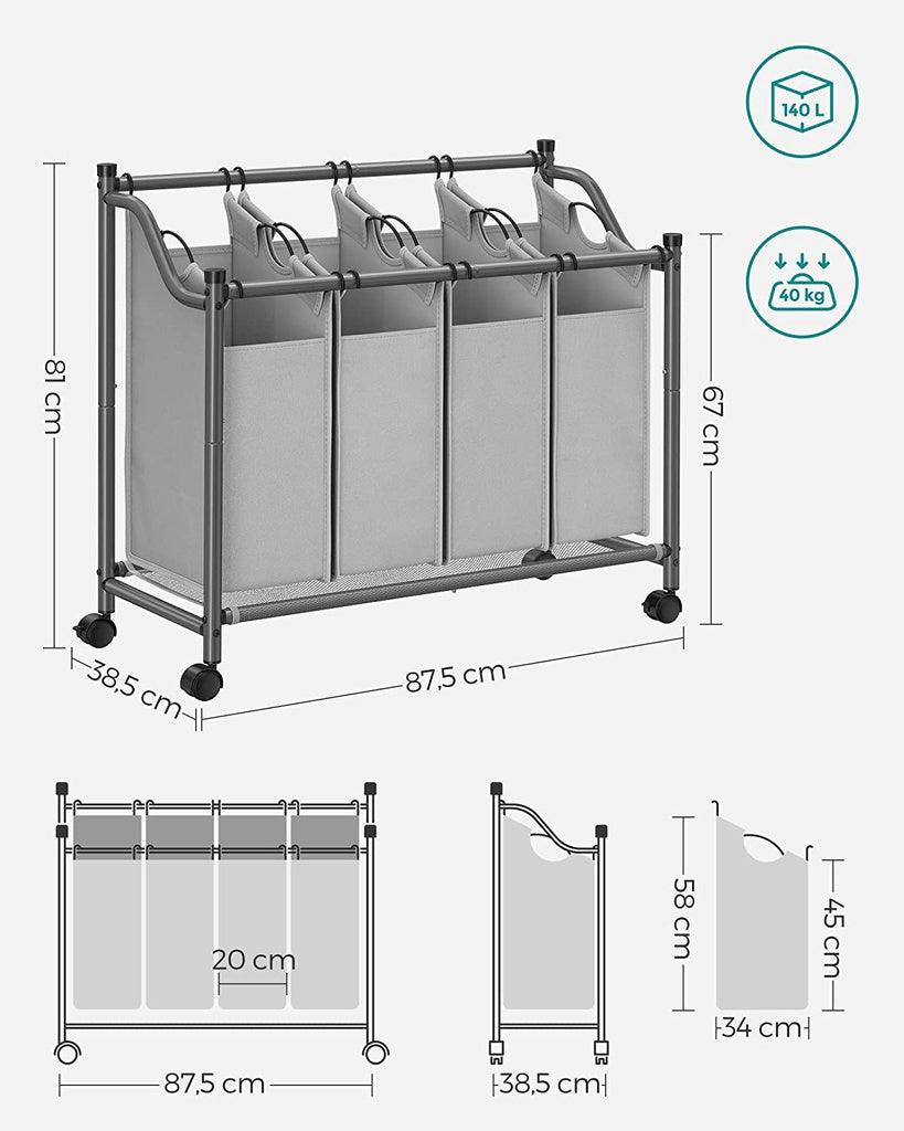 SONGMICS Laundry Basket with 4 Removable Laundry Bin on Wheels Gray LSF005GS - John Cootes