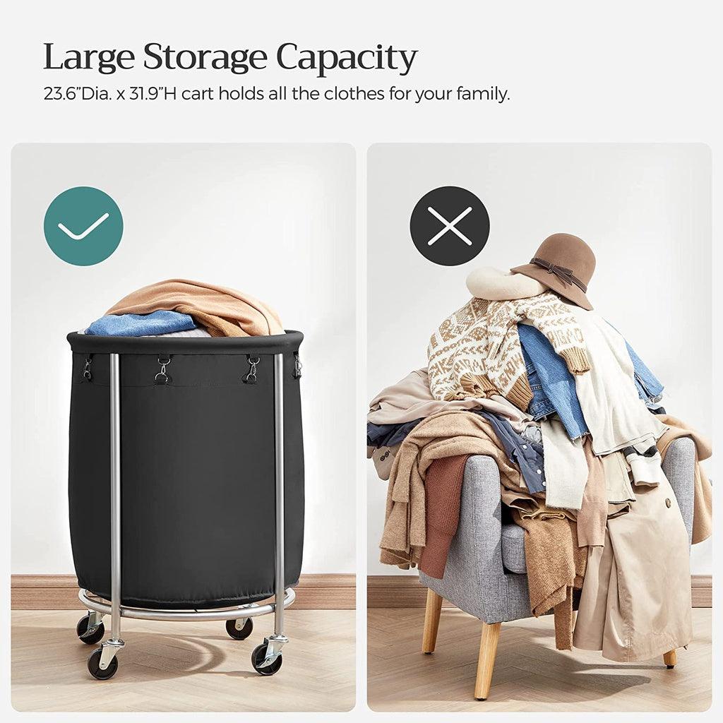 SONGMICS Laundry Basket with Wheels with Steel Frame and Removable Bag Black RLS001B01 - John Cootes