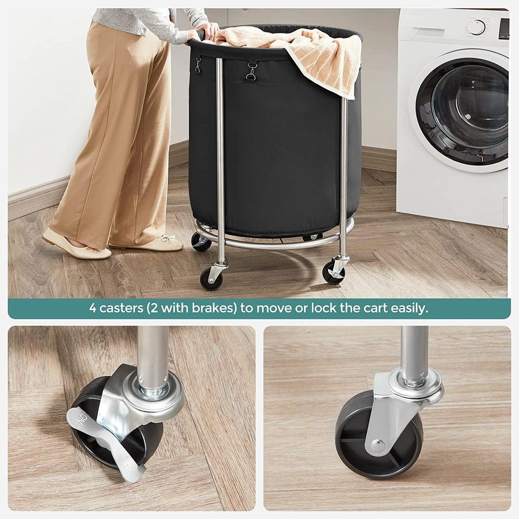 SONGMICS Laundry Basket with Wheels with Steel Frame and Removable Bag Black RLS001B01 - John Cootes