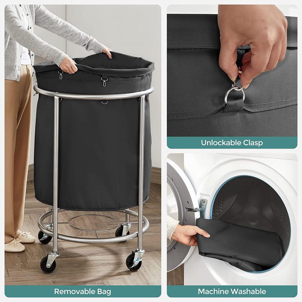 SONGMICS Laundry Basket with Wheels with Steel Frame and Removable Bag Black RLS001B01 - John Cootes