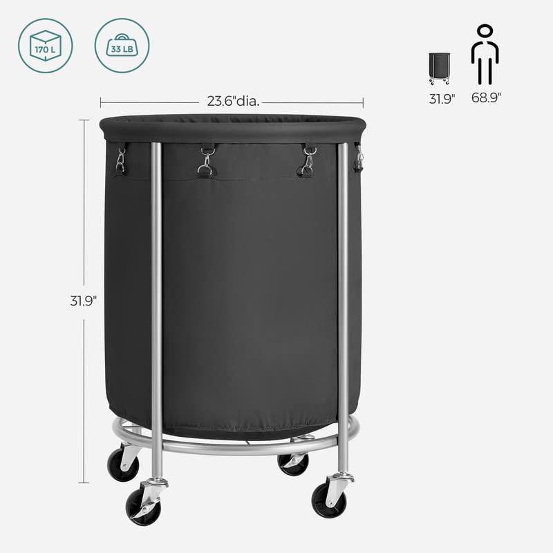 SONGMICS Laundry Basket with Wheels with Steel Frame and Removable Bag Black RLS001B01 - John Cootes