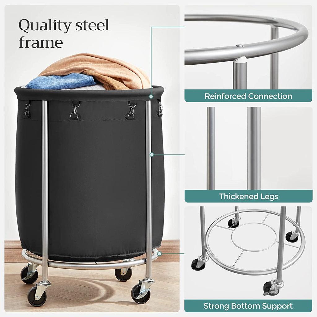 SONGMICS Laundry Basket with Wheels with Steel Frame and Removable Bag Black RLS001B01 - John Cootes