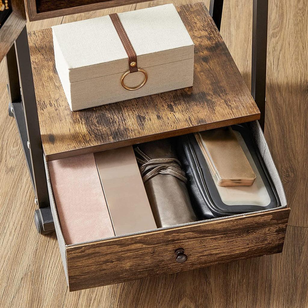 SONGMICS Lockable Jewelry Cabinet Floor Standing on Wheels with Mirror Rustic Brown JJC004X01 - John Cootes