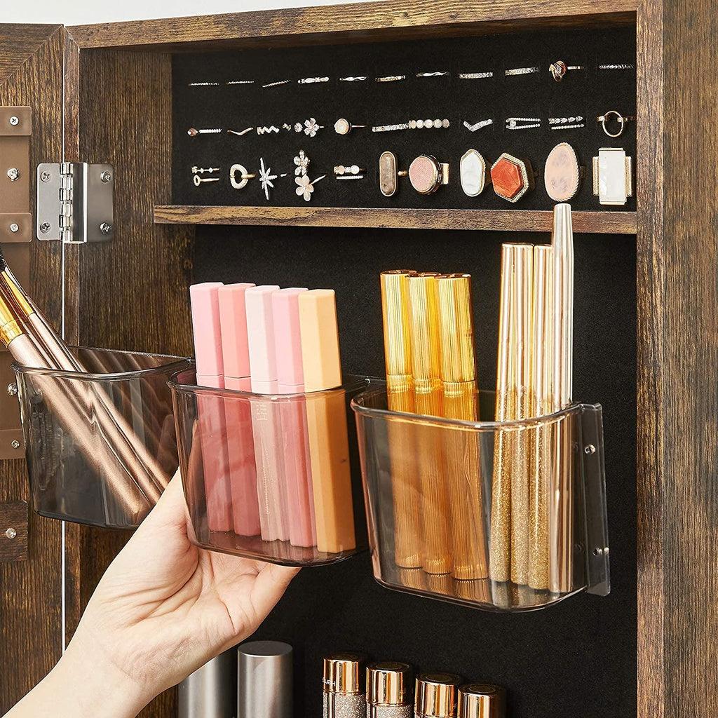 SONGMICS Lockable Jewelry Cabinet Floor Standing on Wheels with Mirror Rustic Brown JJC004X01 - John Cootes