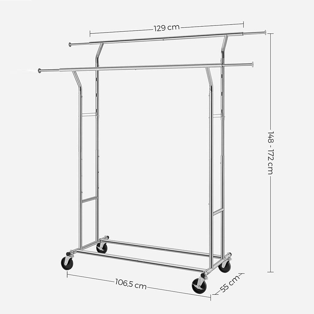 SONGMICS Metal Clothes Rack Stand on Wheels Heavy Duty Silver HSR12S - John Cootes