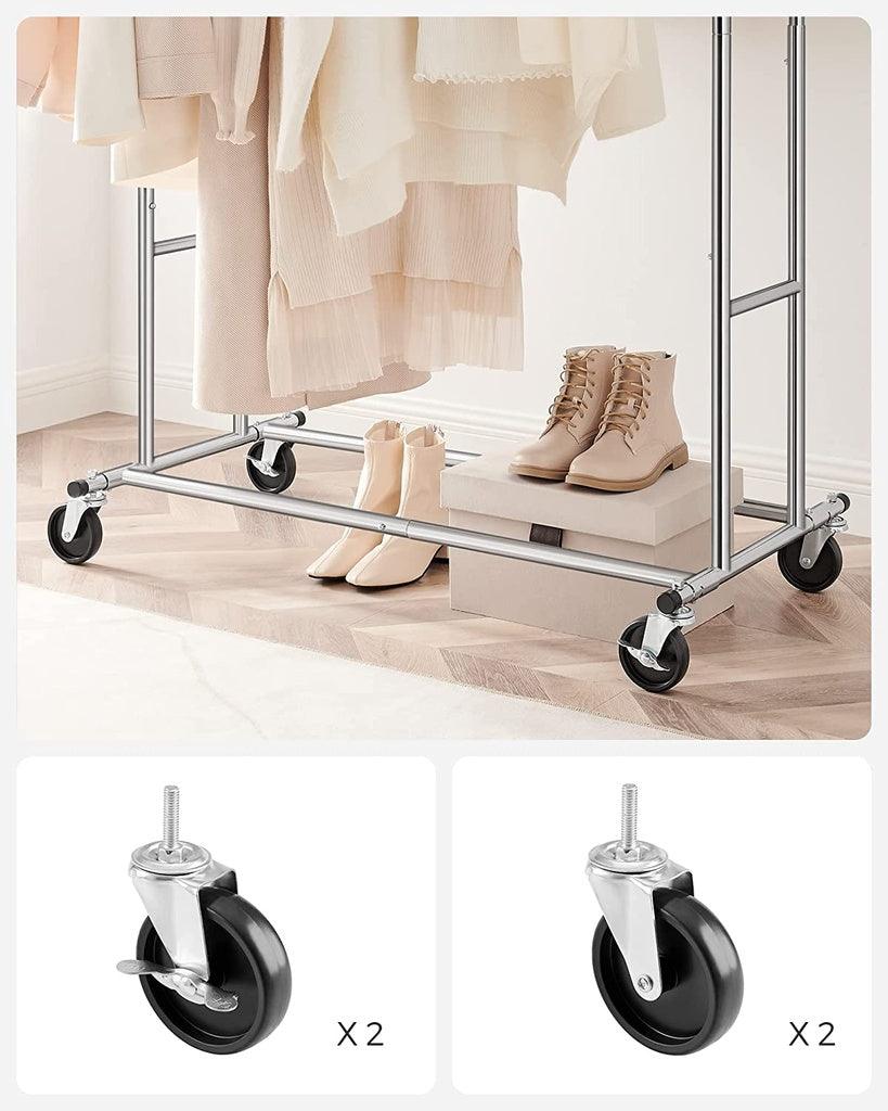 SONGMICS Metal Clothes Rack Stand on Wheels Heavy Duty Silver HSR12S - John Cootes