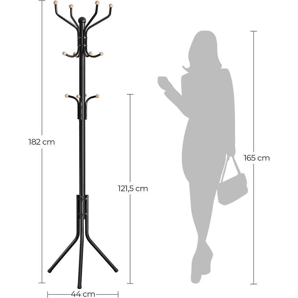 SONGMICS Metal Coat Rack 182 cm Tall Hall Tree Black RCR19B - John Cootes