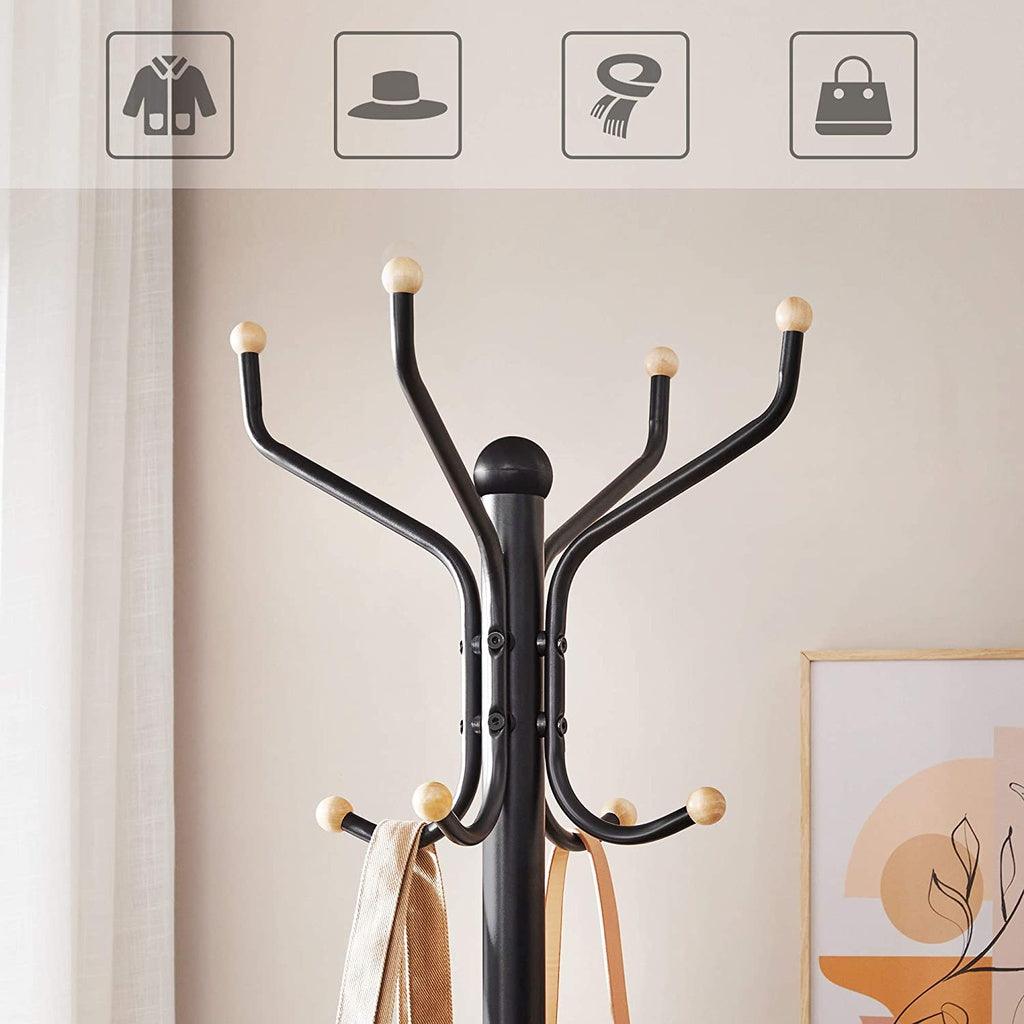 SONGMICS Metal Coat Rack 182 cm Tall Hall Tree Black RCR19B - John Cootes