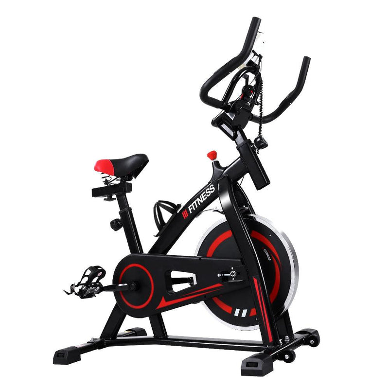 Spin Exercise Bike Flywheel Fitness Commercial Home Workout Gym Machine Bonus Phone Holder Black - John Cootes
