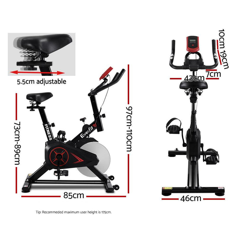 Spin Exercise Bike Flywheel Fitness Commercial Home Workout Gym Phone Holder Black - John Cootes