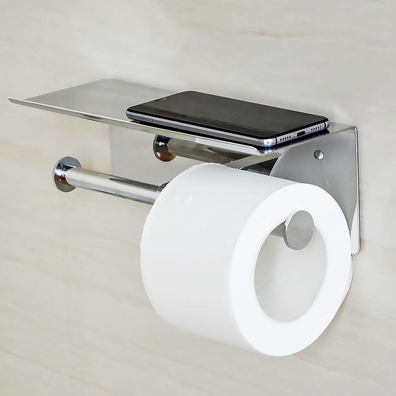 Stainless Steel Double Toilet Paper Holder Towel Roll Tissue Rack Storage Shelf - John Cootes